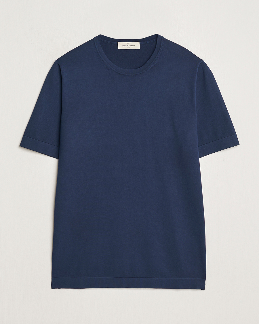Herr | T-Shirts | Gran Sasso | Cotton Knitted Crew Neck T-Shirt Navy