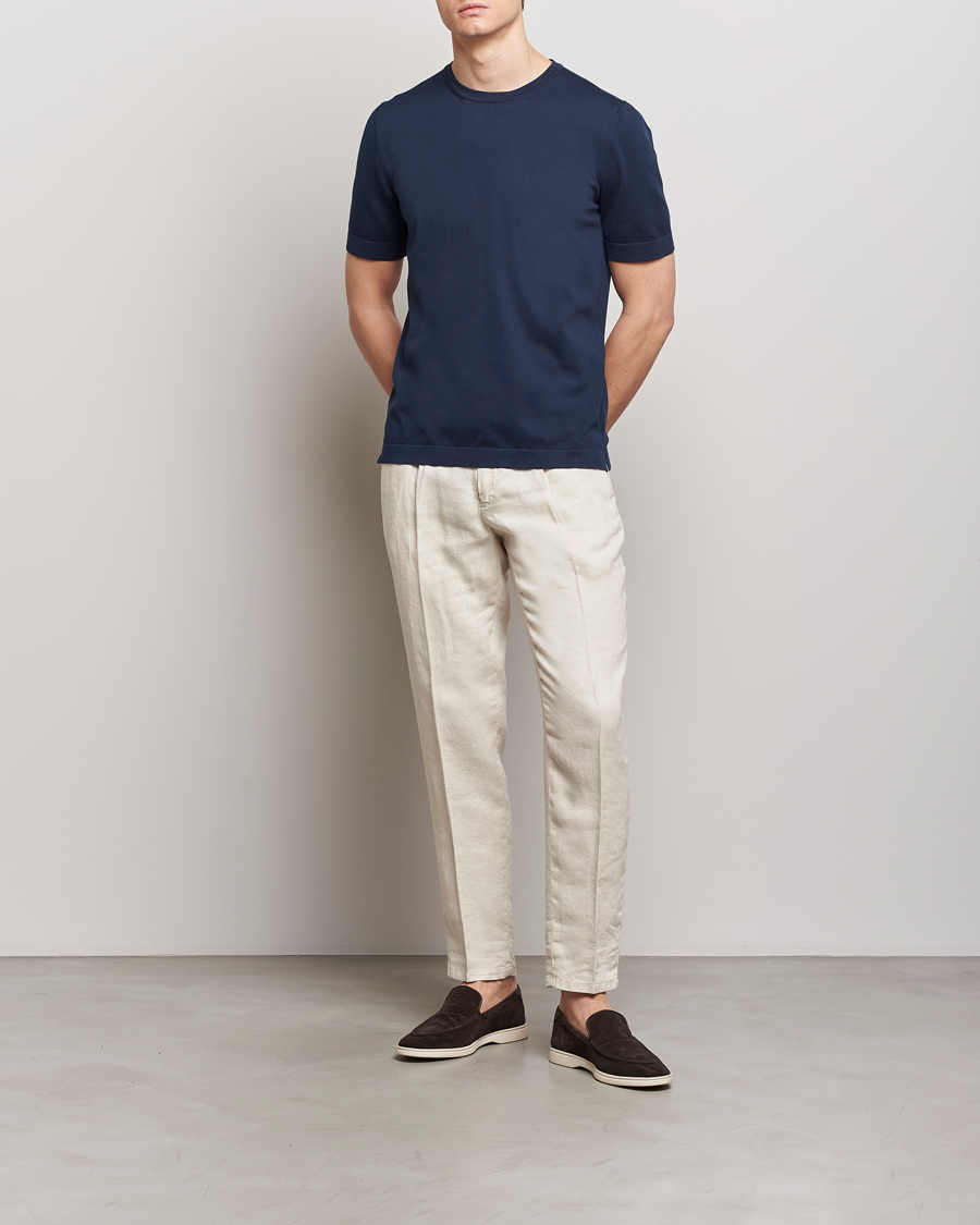 Herr | T-Shirts | Gran Sasso | Cotton Knitted Crew Neck T-Shirt Navy