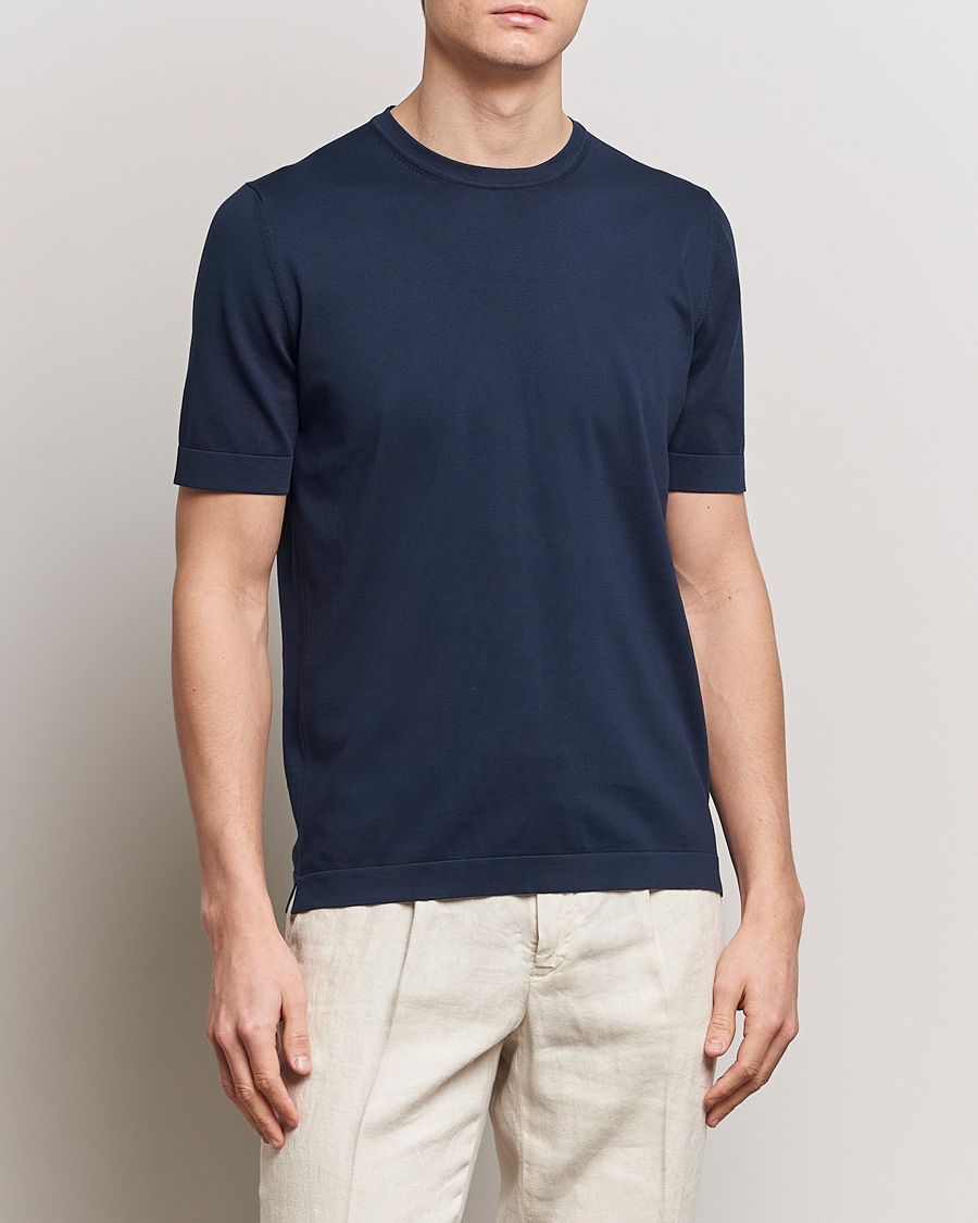 Herr | Avdelningar | Gran Sasso | Cotton Knitted Crew Neck T-Shirt Navy
