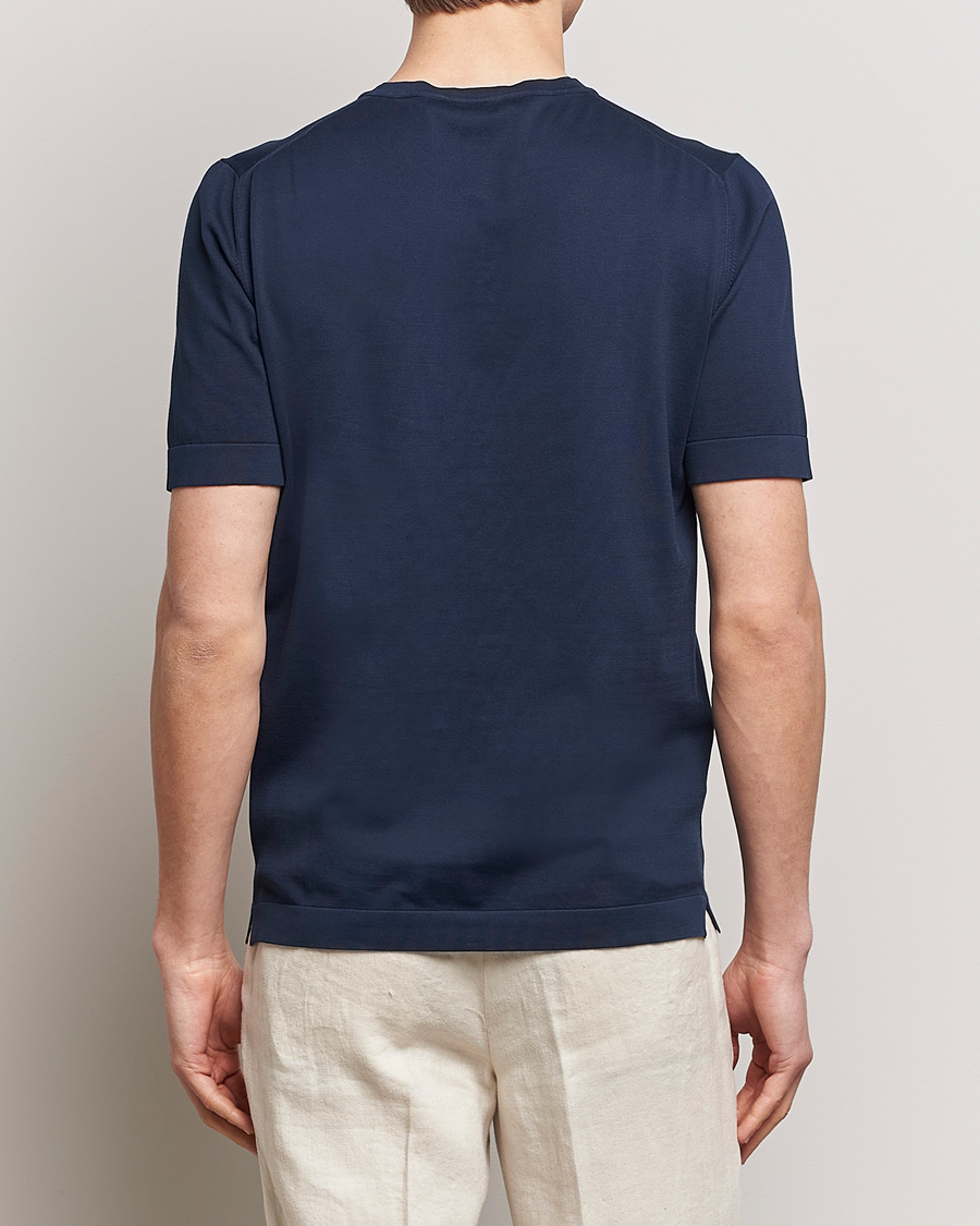 Herr | T-Shirts | Gran Sasso | Cotton Knitted Crew Neck T-Shirt Navy