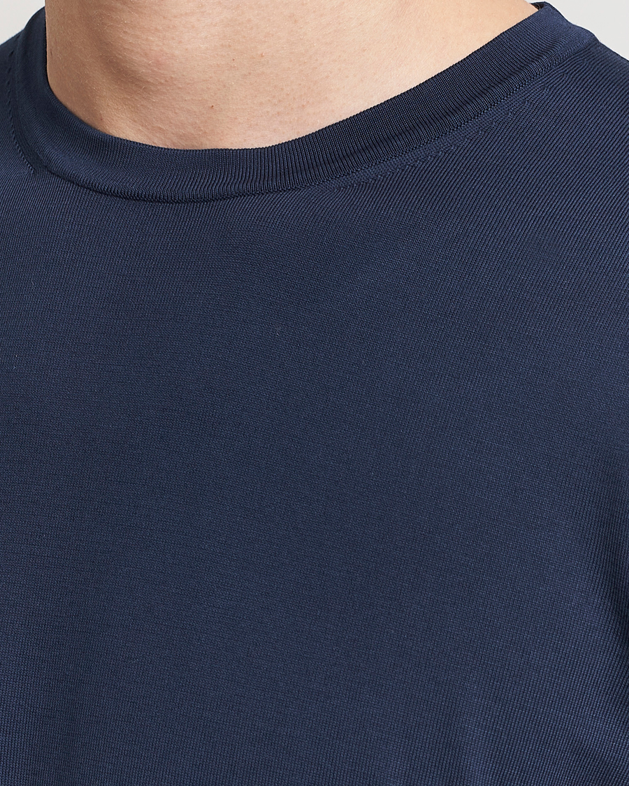 Herr | T-Shirts | Gran Sasso | Cotton Knitted Crew Neck T-Shirt Navy