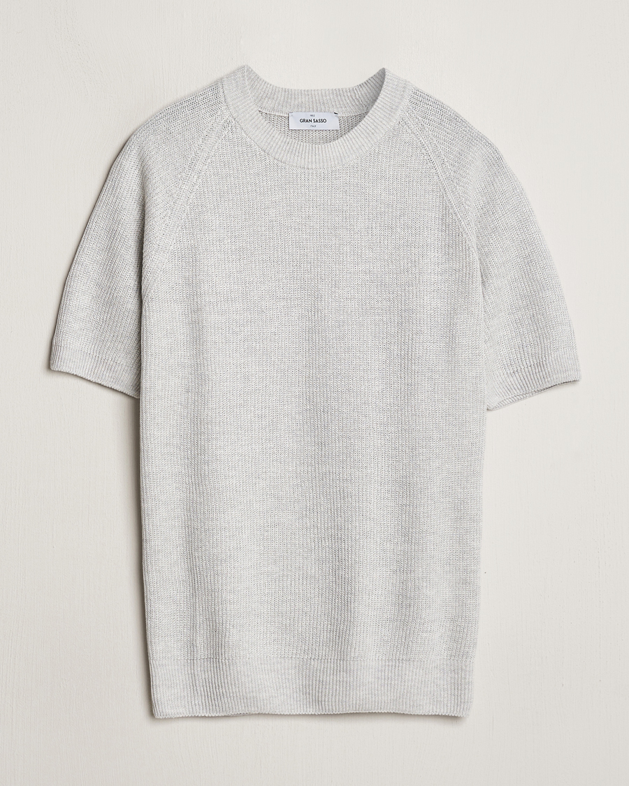 Herr | T-Shirts | Gran Sasso | Cotton Heavy Knitted Crew Neck T-Shirt Light Grey