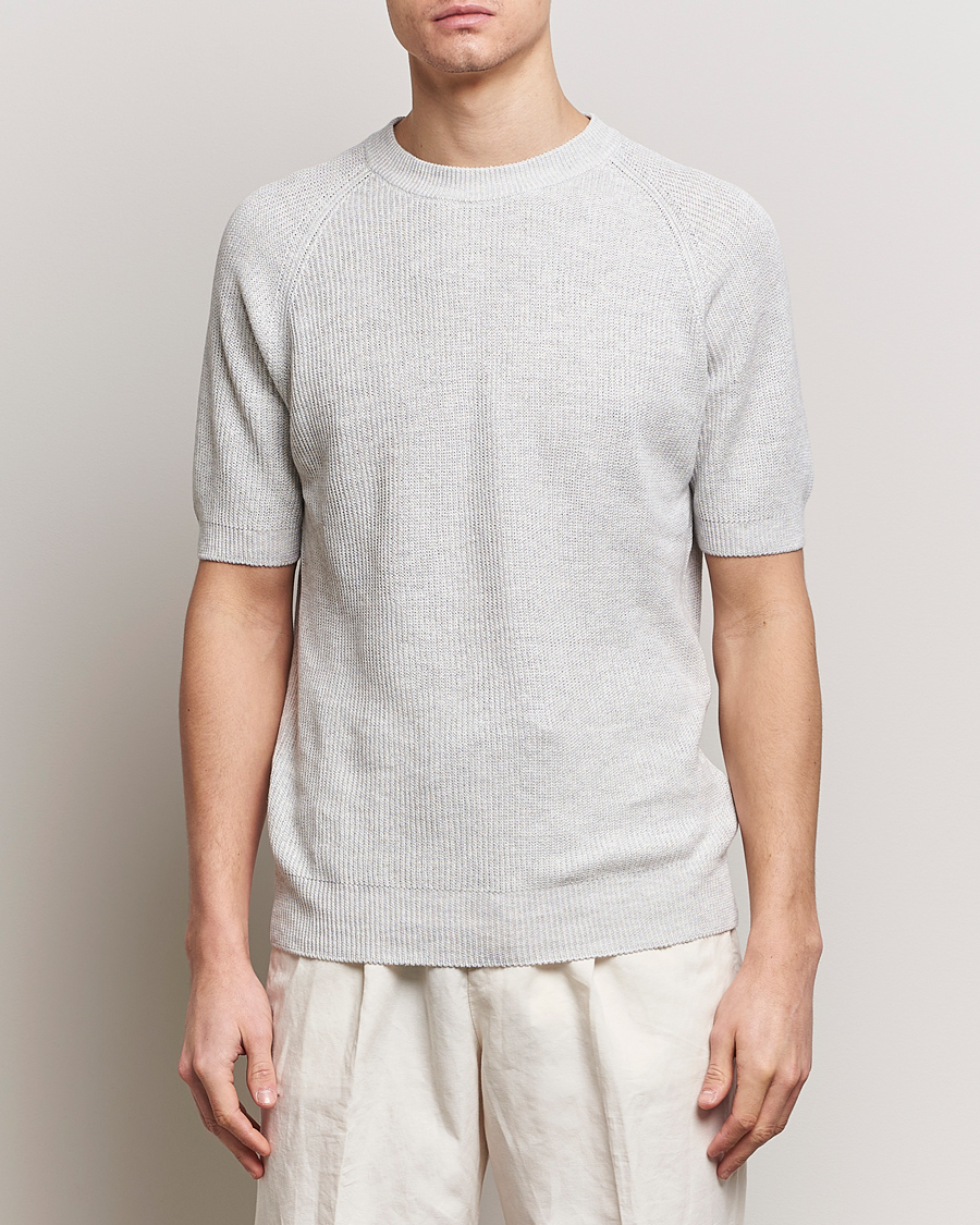 Herr | Italian Department | Gran Sasso | Cotton Heavy Knitted Crew Neck T-Shirt Light Grey