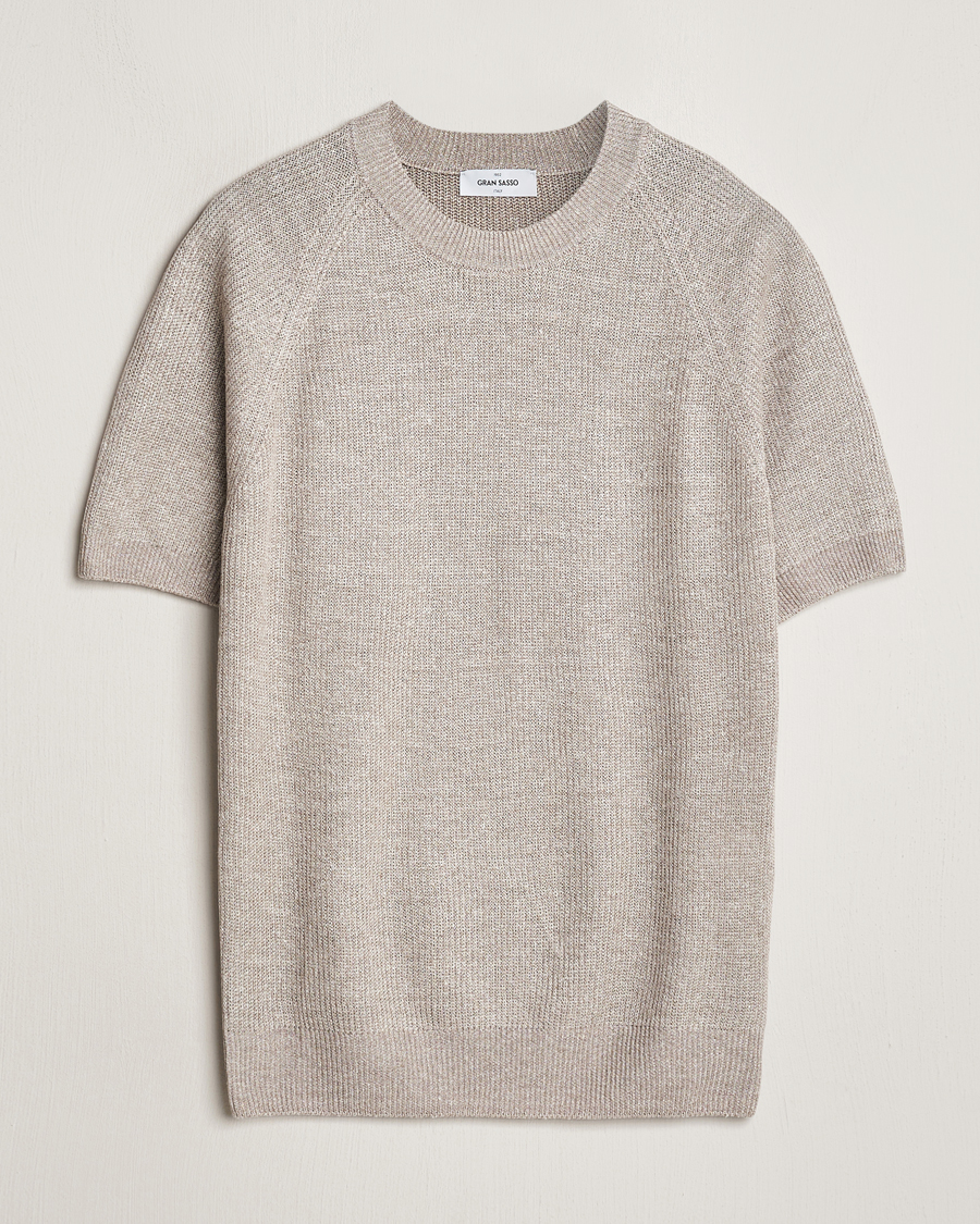 Herr | T-Shirts | Gran Sasso | Cotton Heavy Knitted Crew Neck T-Shirt Beige Melange