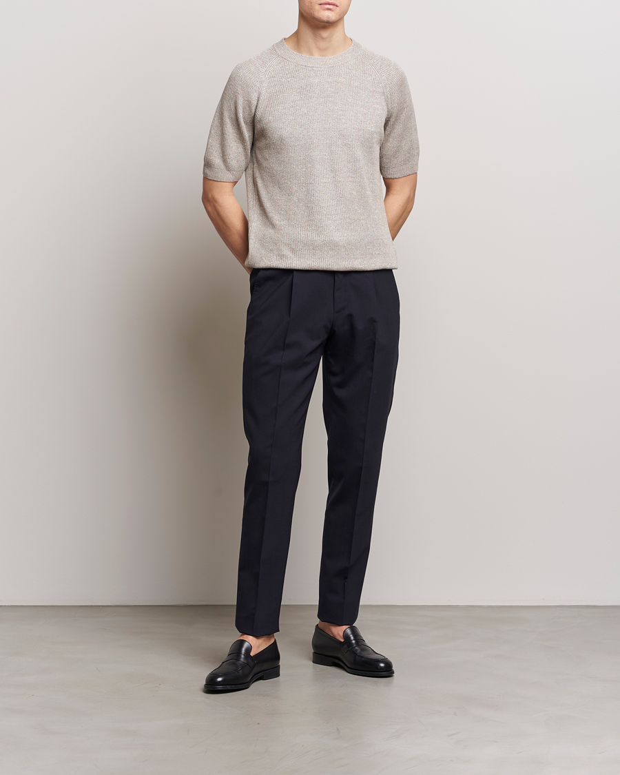 Herr | T-Shirts | Gran Sasso | Cotton Heavy Knitted Crew Neck T-Shirt Beige Melange