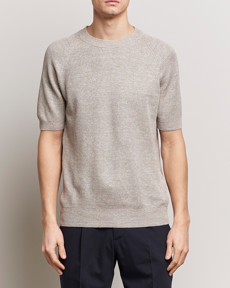 Herr | T-Shirts | Gran Sasso | Cotton Heavy Knitted Crew Neck T-Shirt Beige Melange
