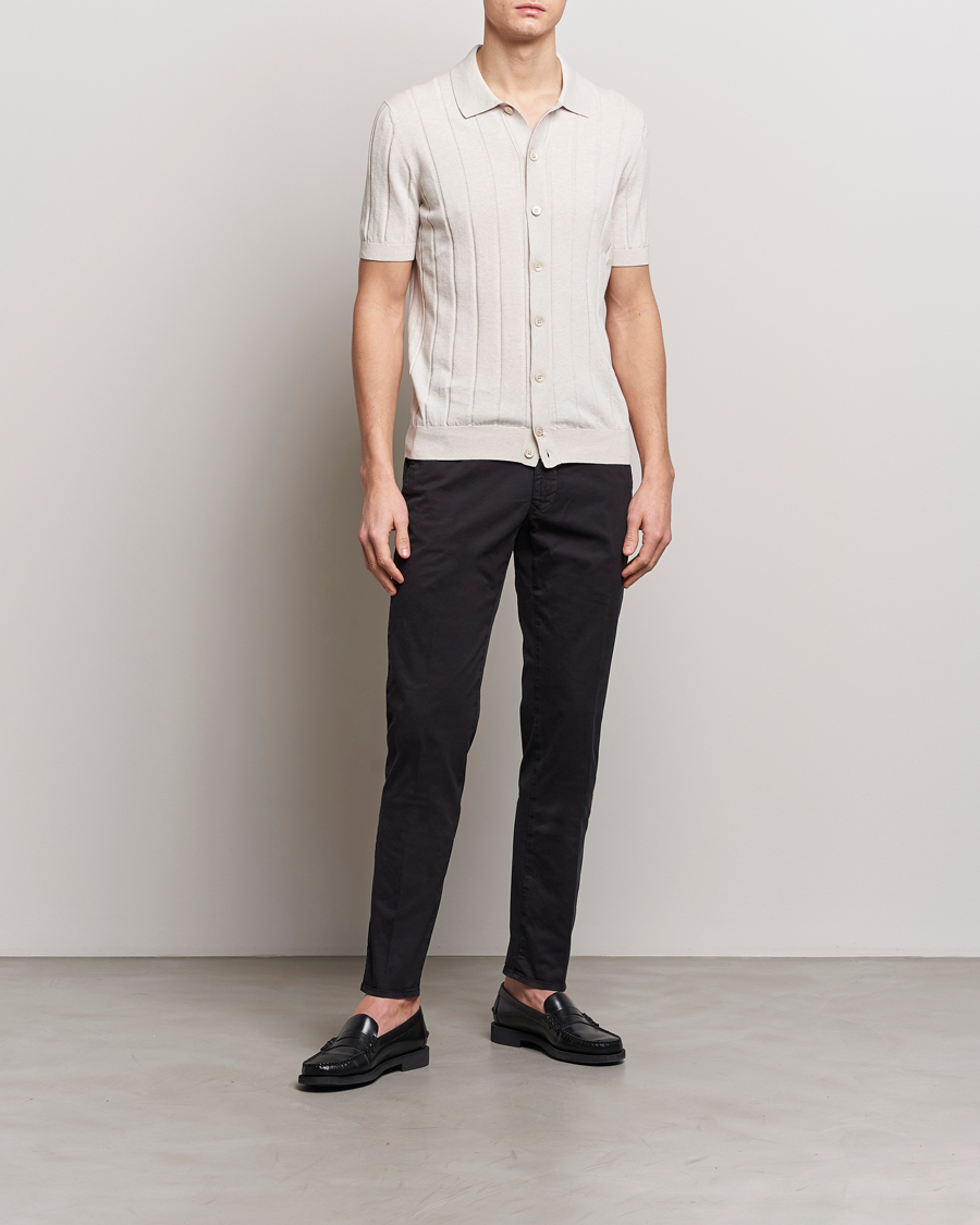 Herr | Skjortor | Gran Sasso | Cotton Structured Knitted Short Sleeve Shirt Cream