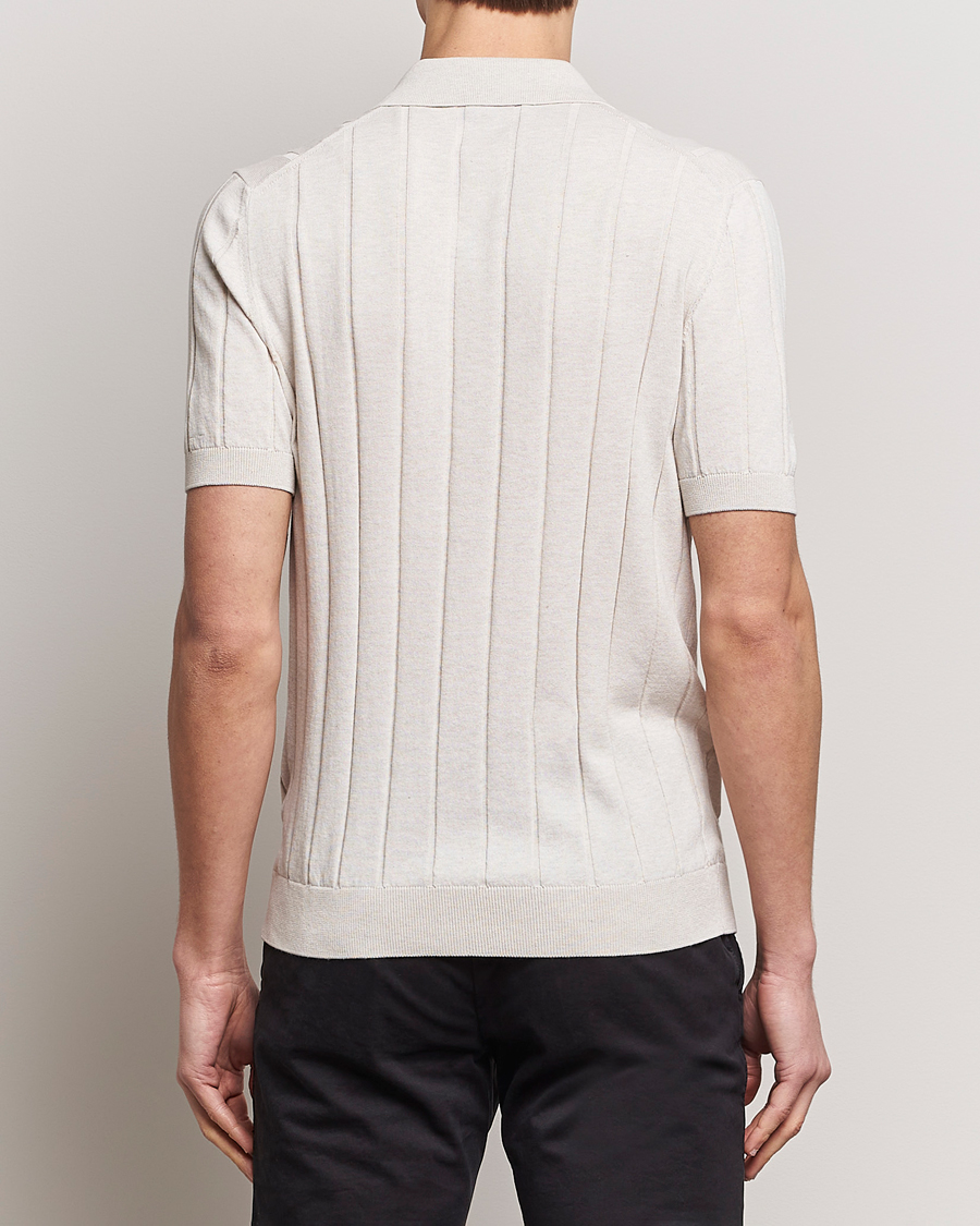 Herr | Skjortor | Gran Sasso | Cotton Ribbed Knitted Resort Shirt Light Beige