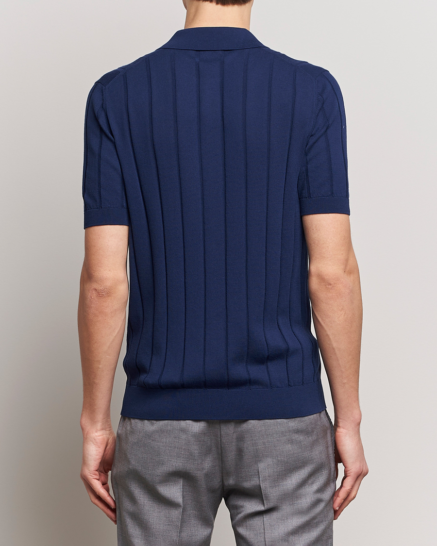 Herr | Skjortor | Gran Sasso | Cotton Structured Knitted Short Sleeve Shirt Light Navy