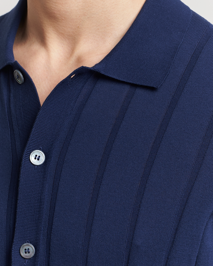 Herr | Skjortor | Gran Sasso | Cotton Structured Knitted Short Sleeve Shirt Light Navy