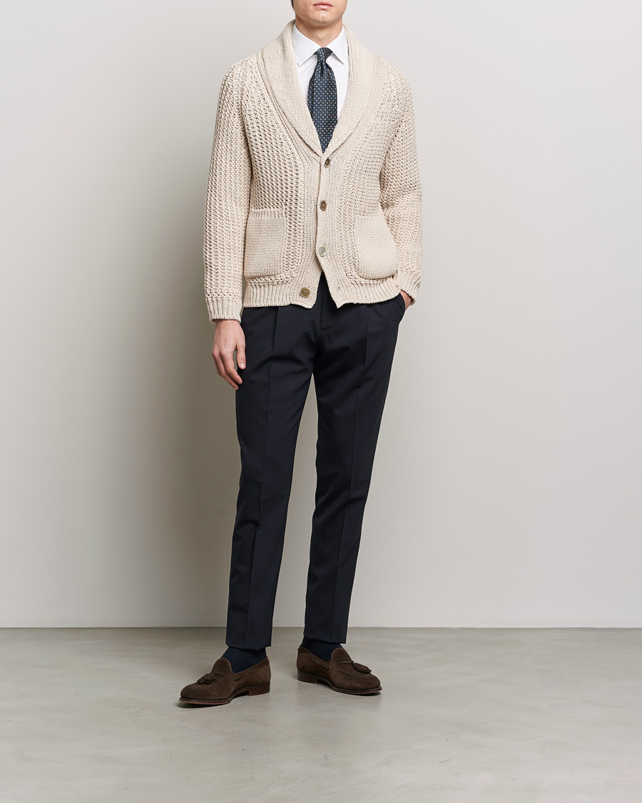 Herr | Tröjor | Brioni | Cotton/Wool Shawl Cardigan Light Beige