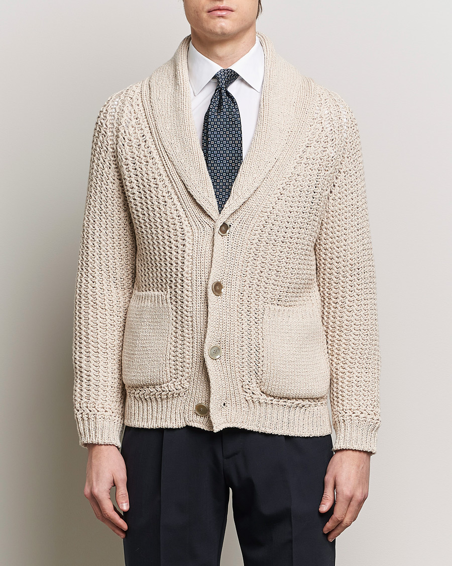 Herr | Italian Department | Brioni | Cotton/Wool Shawl Cardigan Light Beige