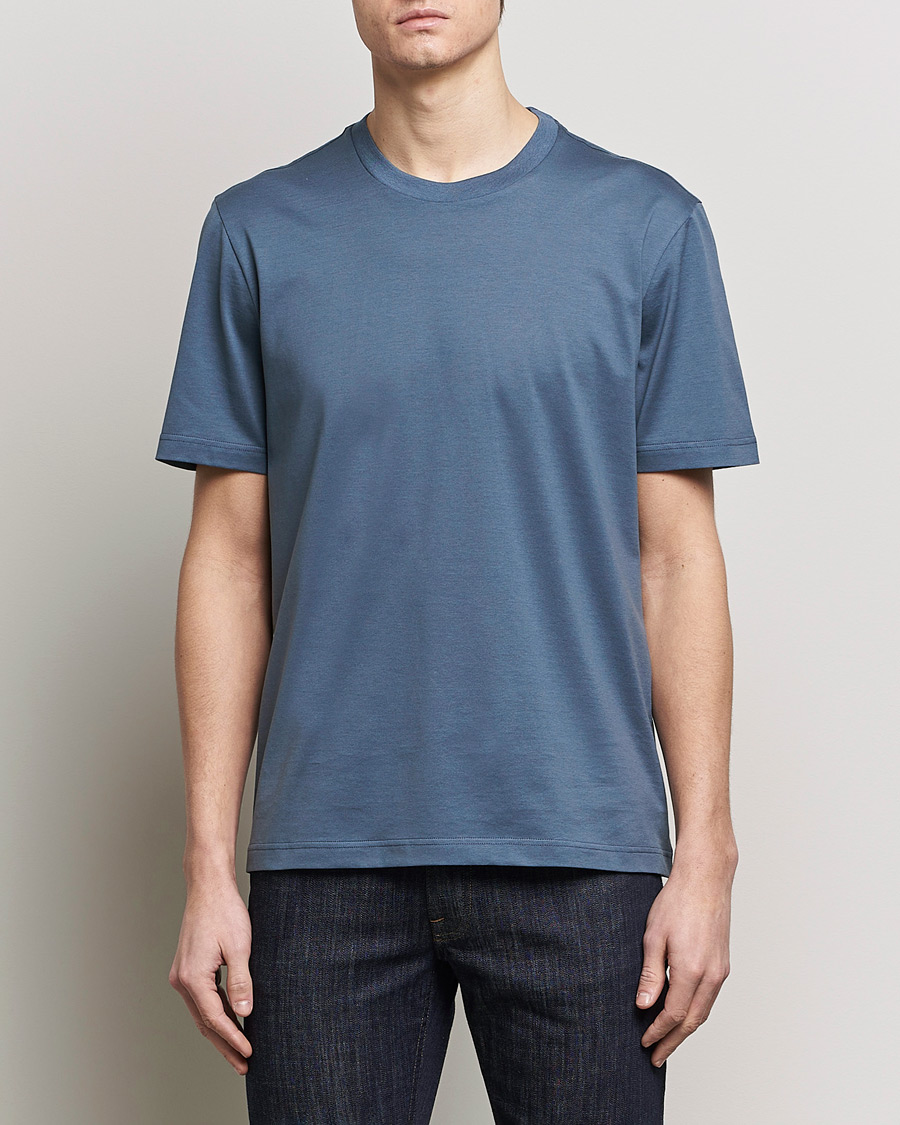 Herr | T-Shirts | Brioni | Short Sleeve Cotton T-Shirt Petroleum