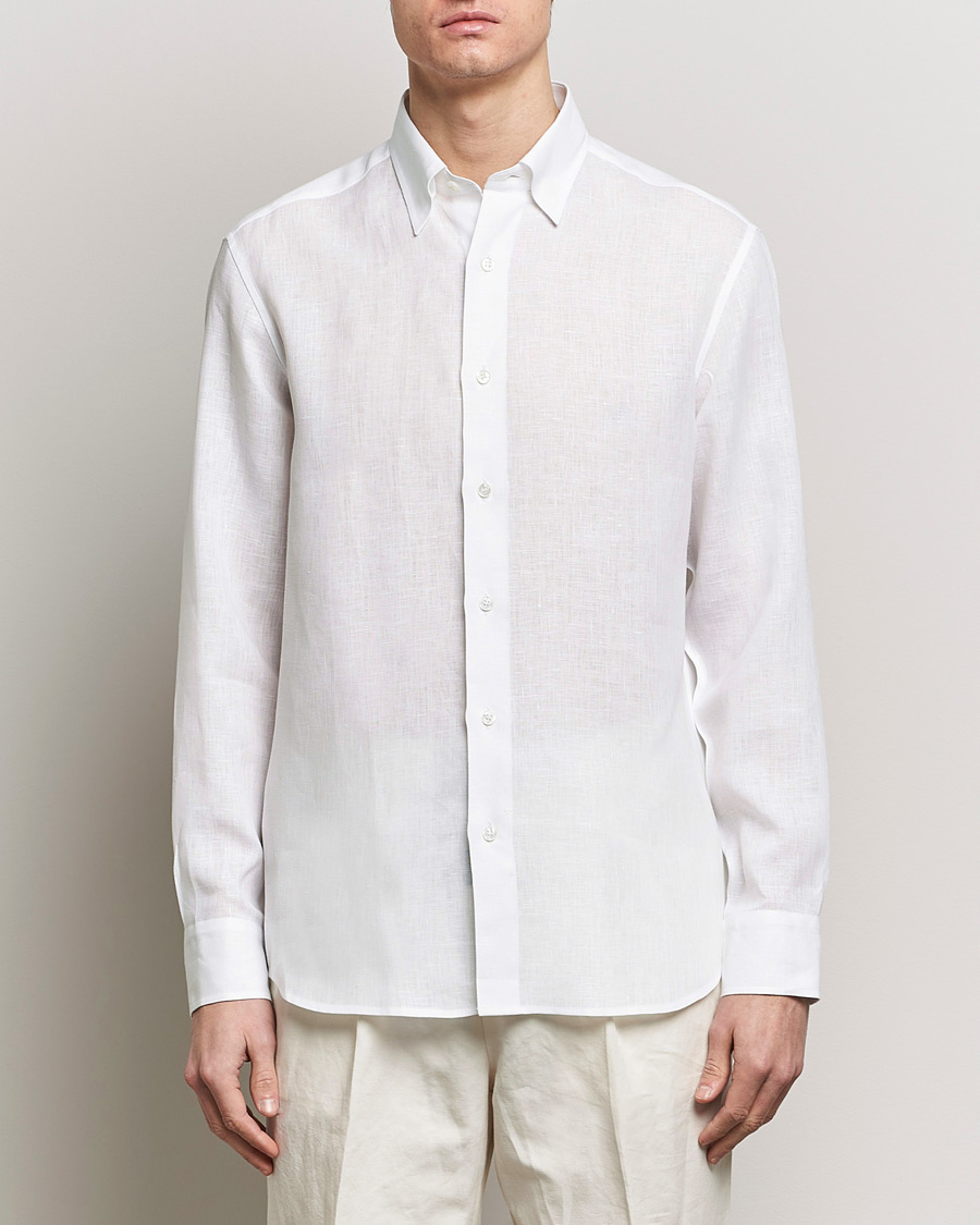 Herr | Quiet Luxury | Brioni | Linen Sport Shirt White