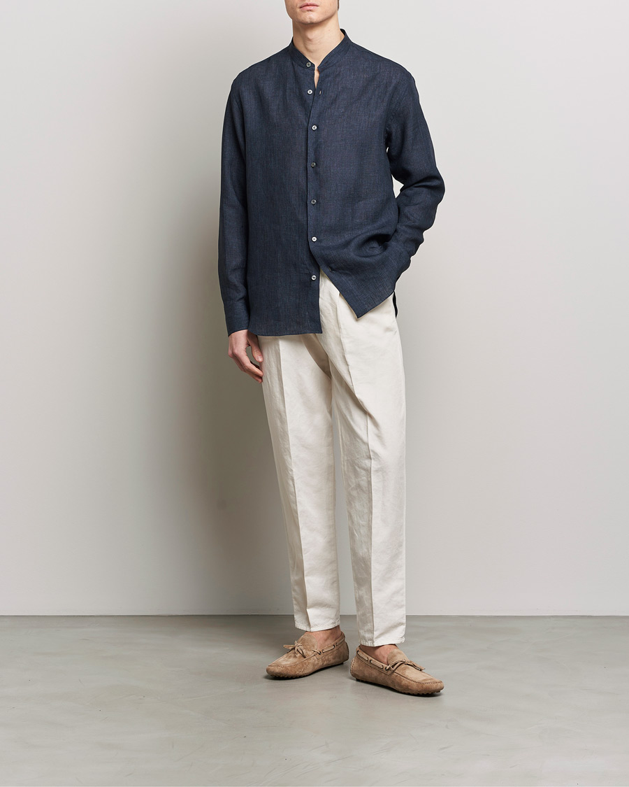 Herr | Skjortor | Brioni | Linen Guru Collar Shirt Navy
