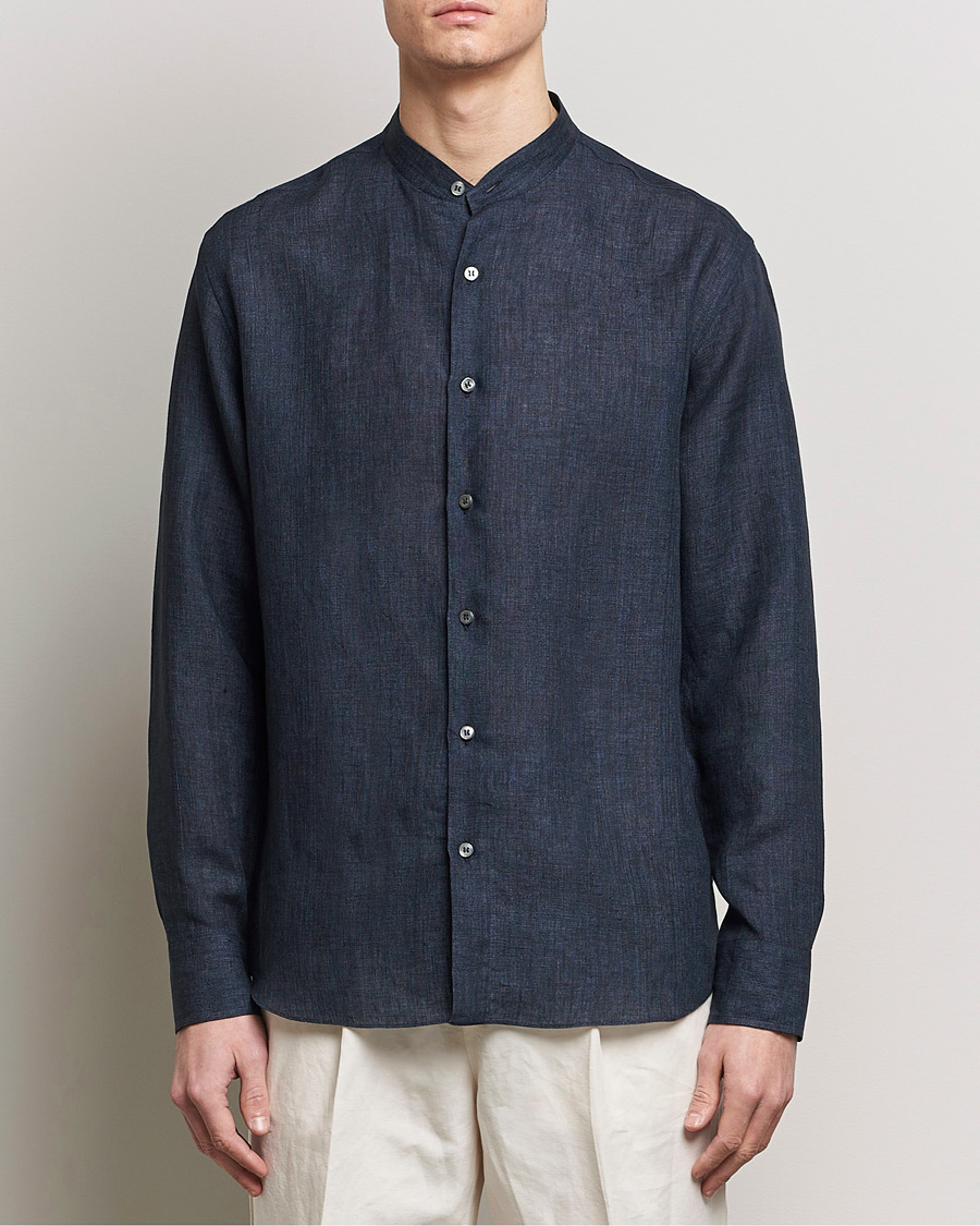 Herr | Italian Department | Brioni | Linen Guru Collar Shirt Navy