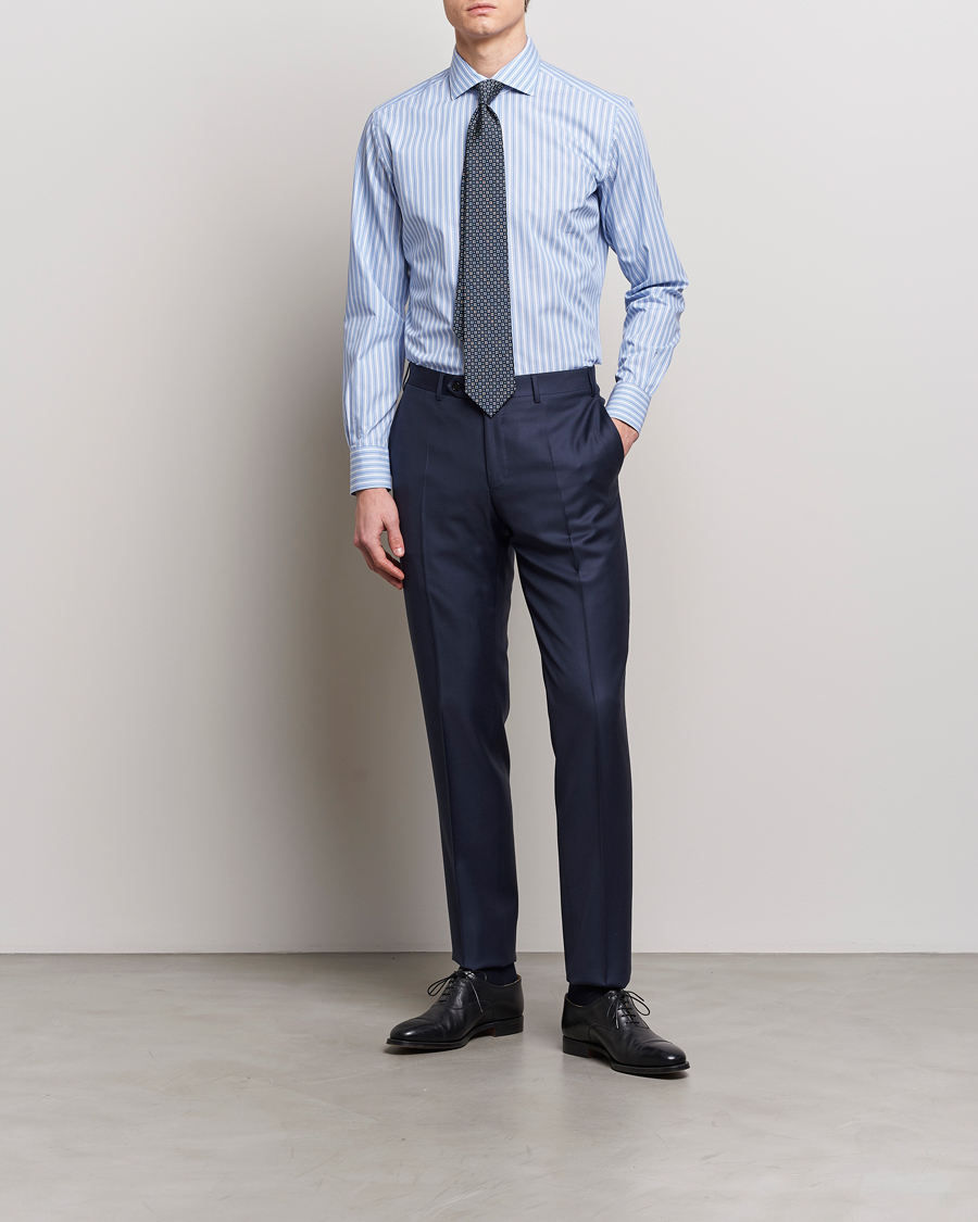 Herr | Luxury Brands | Brioni | Slim Fit Dress Shirt Blue Stripe