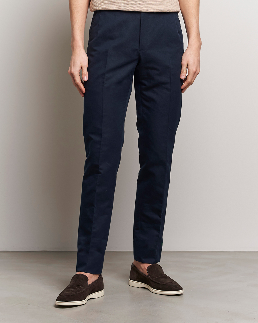 Herr | Quiet Luxury | Brioni | Cotton/Linen Sport Trousers Navy