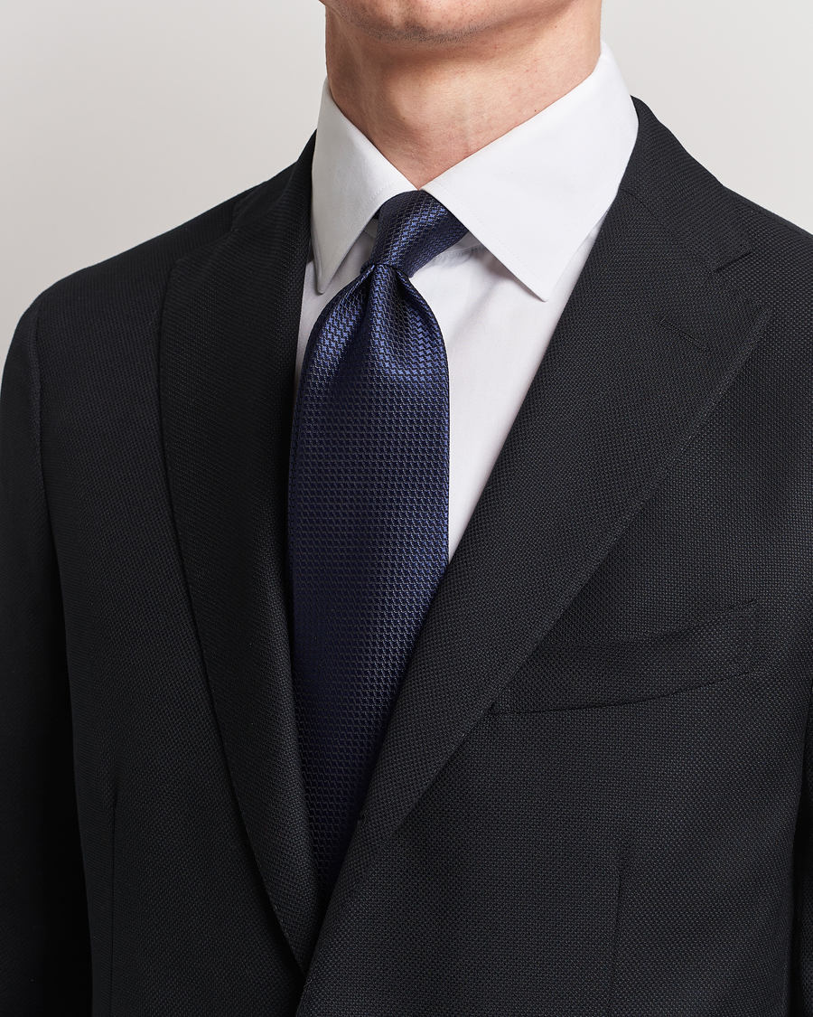 Herr | Slipsar | Brioni | Structured Silk Tie Navy