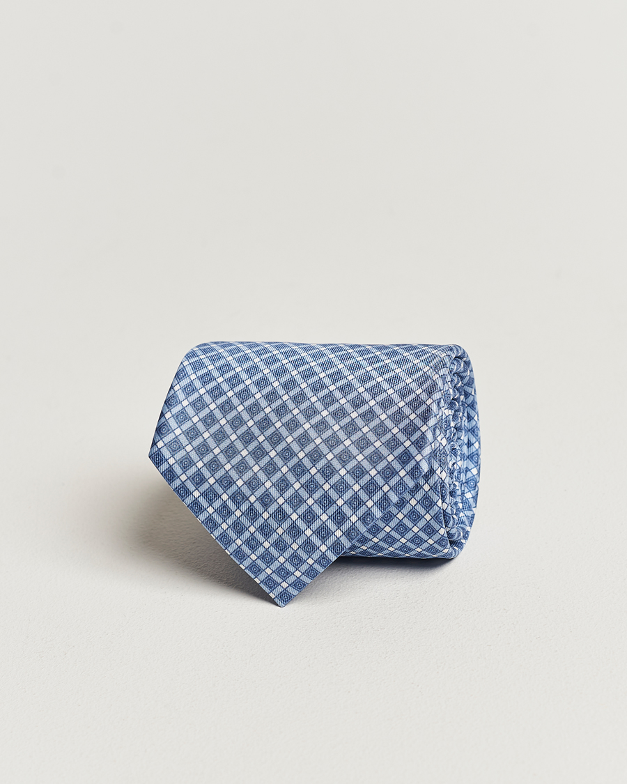 Herr | Brioni Printed Silk Tie Blue Check | Brioni | Printed Silk Tie Blue Check