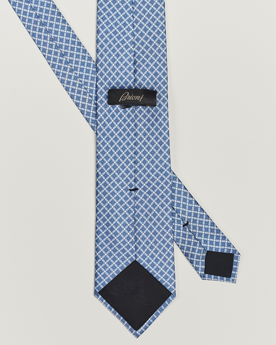 Herr | Brioni Printed Silk Tie Blue Check | Brioni | Printed Silk Tie Blue Check