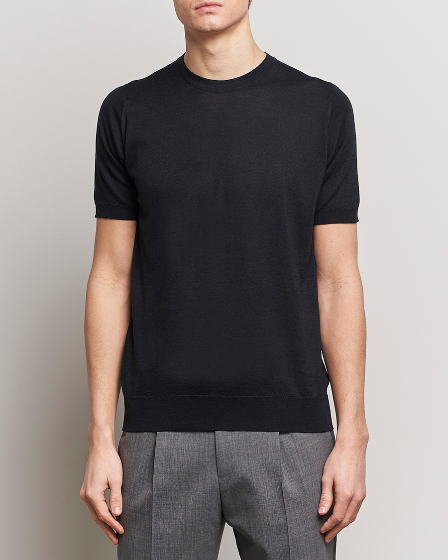 Herr | Svarta t-shirts | John Smedley | Hilcote Wool/Sea Island Cotton T-Shirt Black