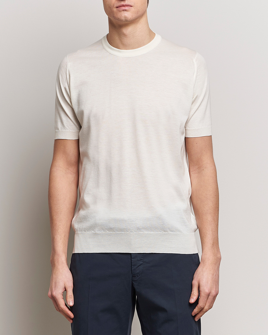 Herr | Best of British | John Smedley | Hilcote Wool/Sea Island Cotton T-Shirt Chalk White