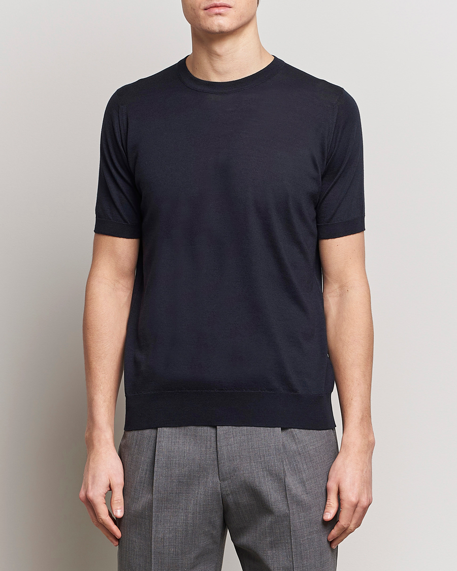 Herr | T-Shirts | John Smedley | Hilcote Wool/Sea Island Cotton T-Shirt Navy