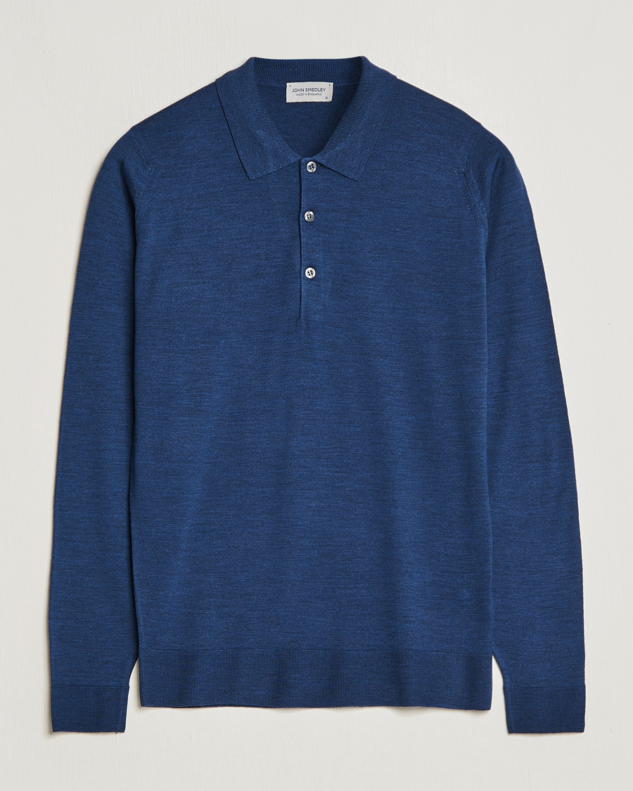 Herr | Tröjor | John Smedley | Belper Extra Fine Merino Polo Pullover Indigo
