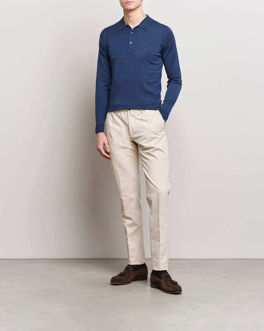 Herr | Tröjor | John Smedley | Belper Extra Fine Merino Polo Pullover Indigo
