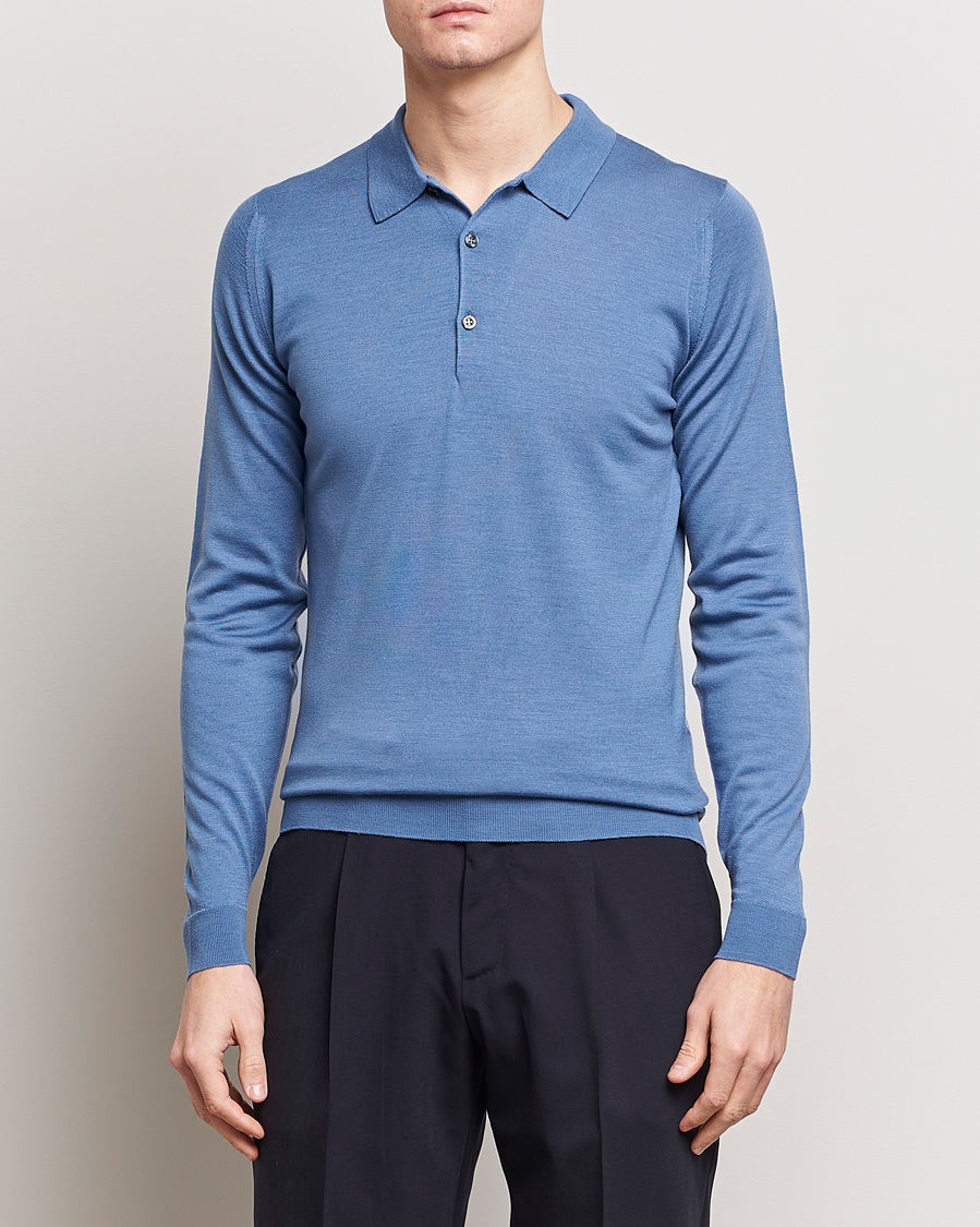 Herr | Avdelningar | John Smedley | Belper Extra Fine Merino Polo Pullover Riviera Blue