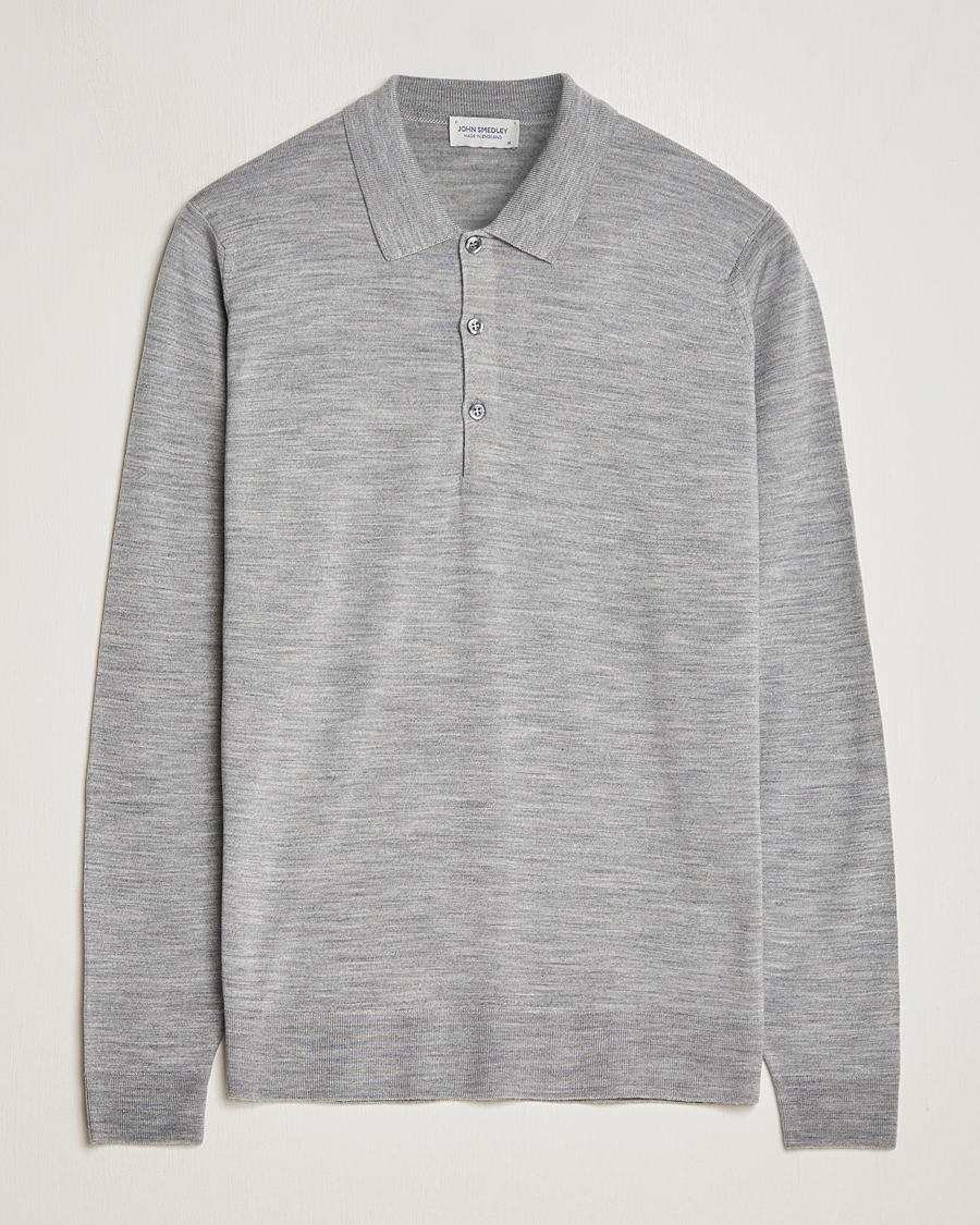 Herr | Tröjor | John Smedley | Belper Extra Fine Merino Polo Pullover Silver
