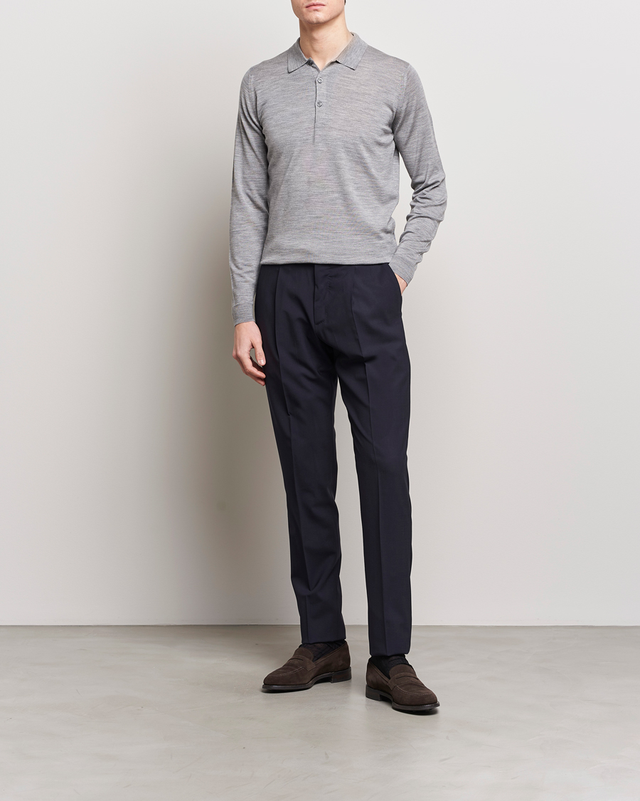 Herr | Tröjor | John Smedley | Belper Extra Fine Merino Polo Pullover Silver