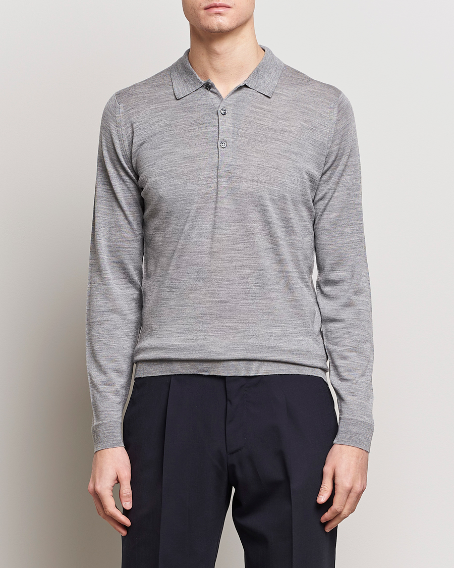 Herr | Stickade pikéer | John Smedley | Belper Extra Fine Merino Polo Pullover Silver