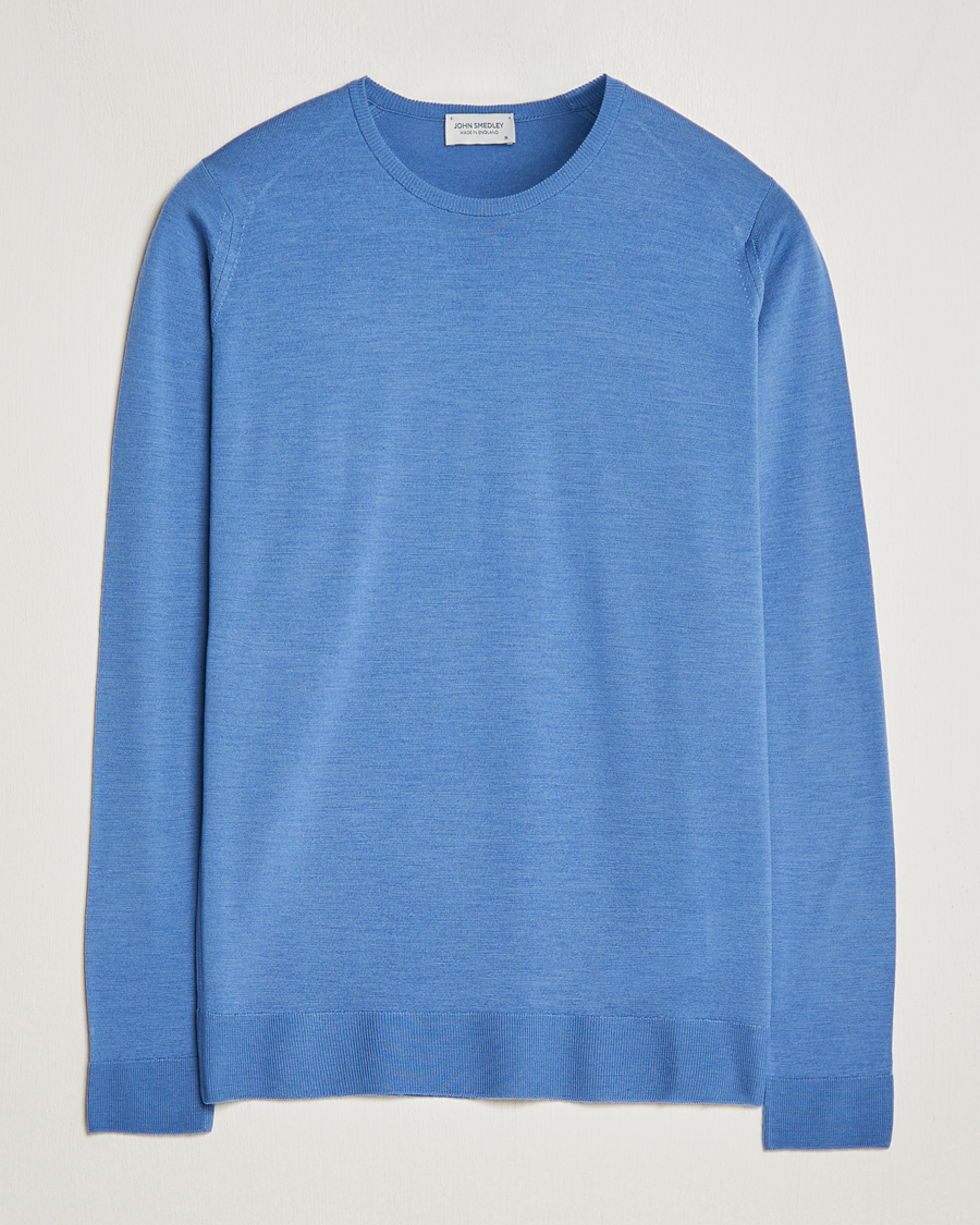 Herr | Tröjor | John Smedley | Lundy Extra Fine Merino Crew Neck Riviera Blue