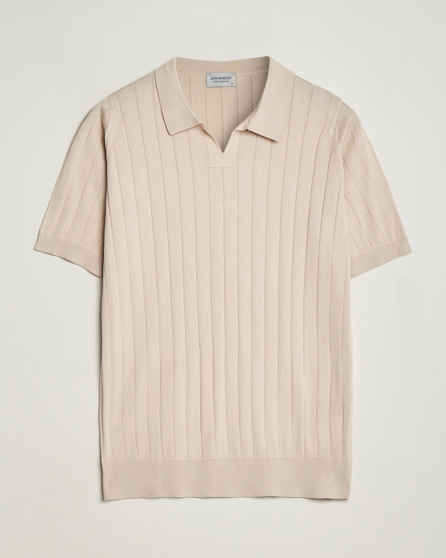 Herr | Pikéer | John Smedley | Roper Open Collar Sea Island Polo Almond