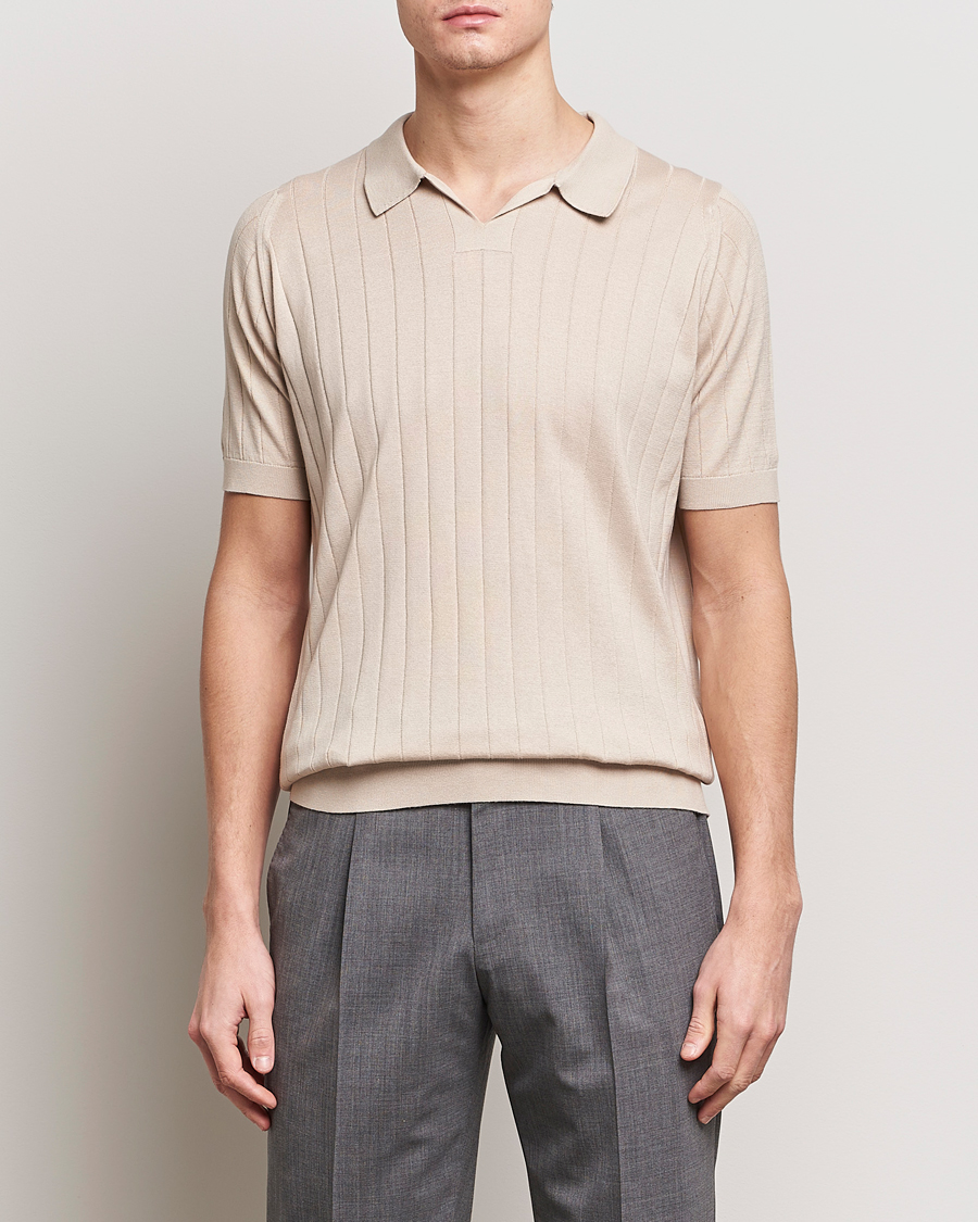 Herr | Kortärmade pikéer | John Smedley | Roper Open Collar Sea Island Polo Almond