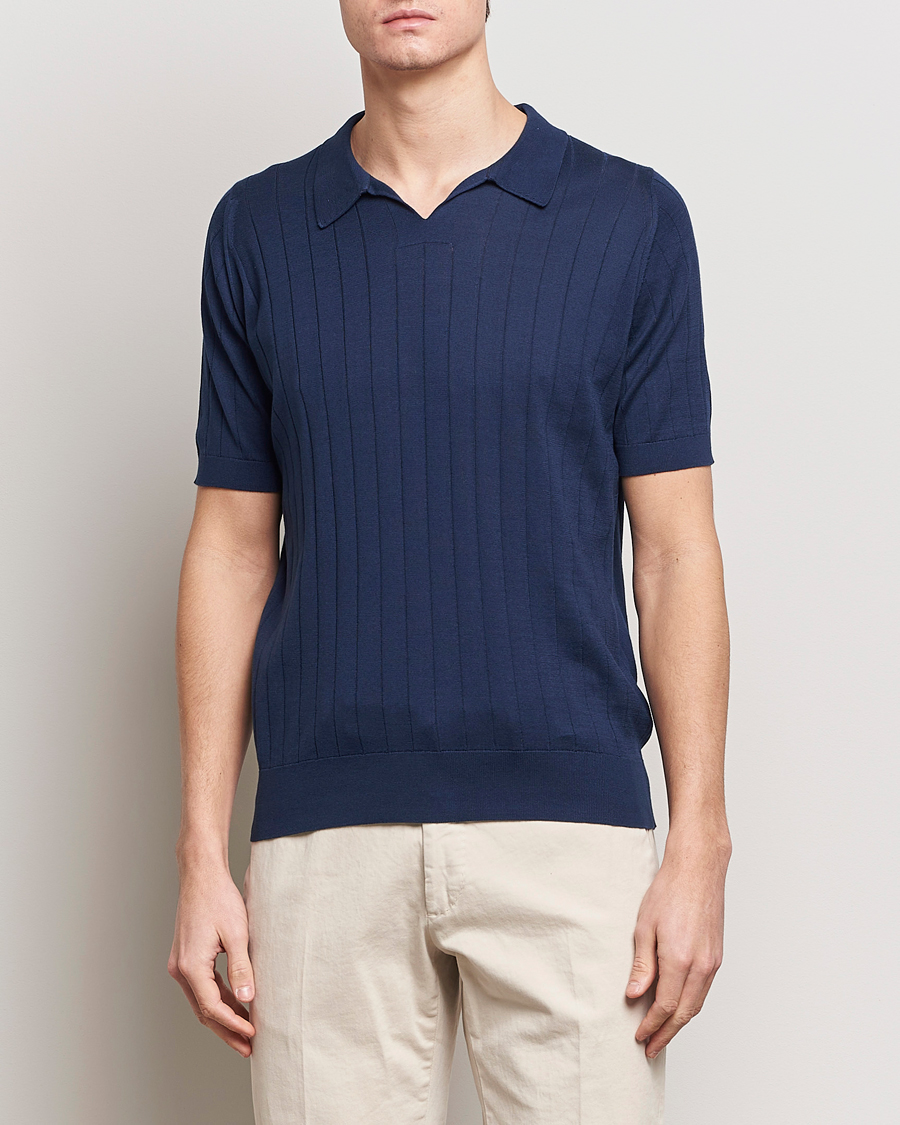 Herr | Avdelningar | John Smedley | Roper Open Collar Sea Island Polo French Navy