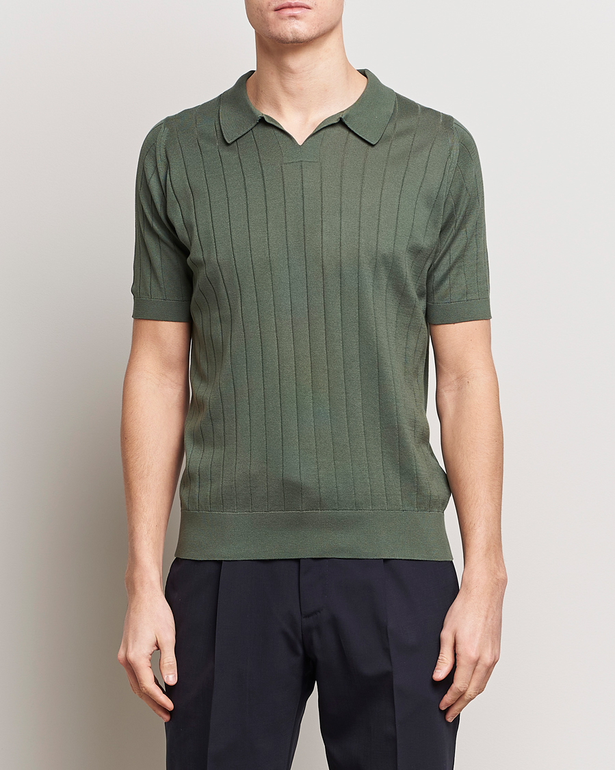 Herr | Pikéer | John Smedley | Roper Open Collar Sea Island Polo Palm Green