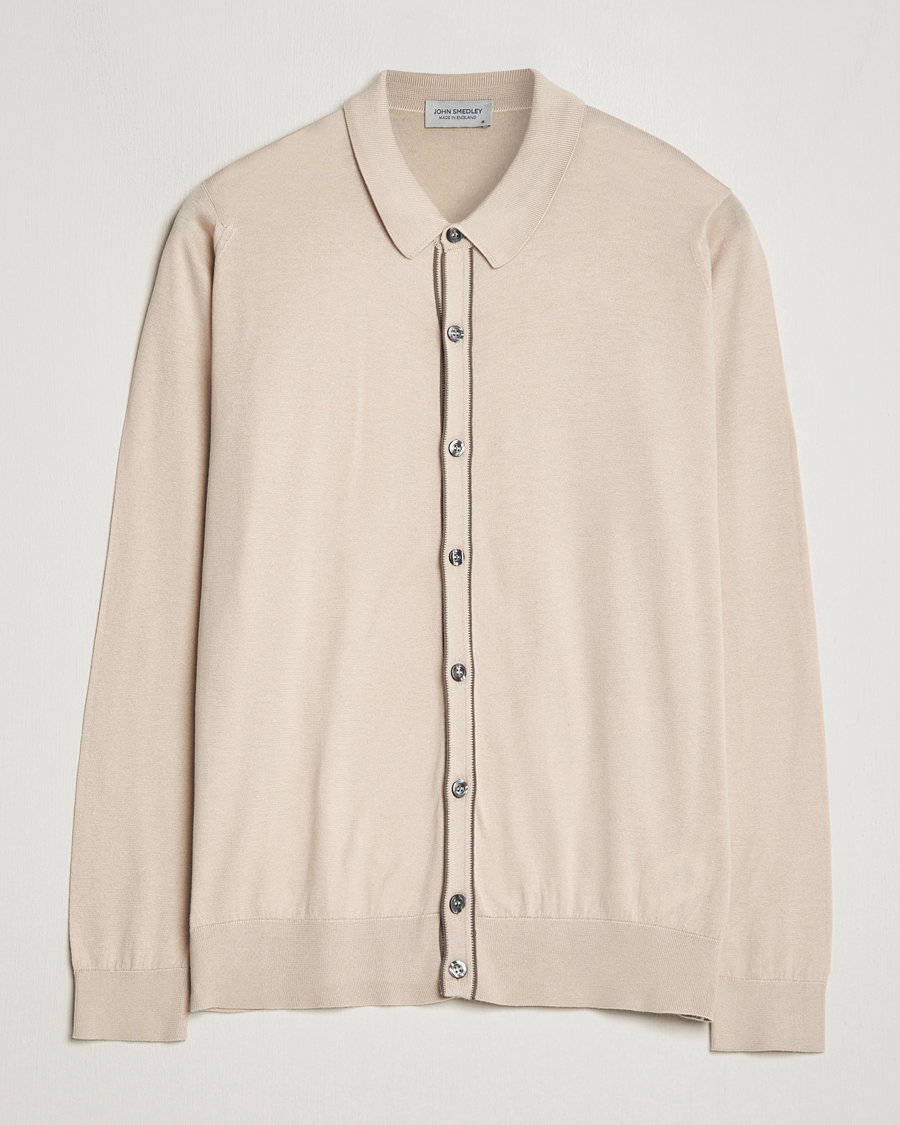 Herr | Tröjor | John Smedley | Shadow Tipped Sea Island Cotton Cardigan Almond