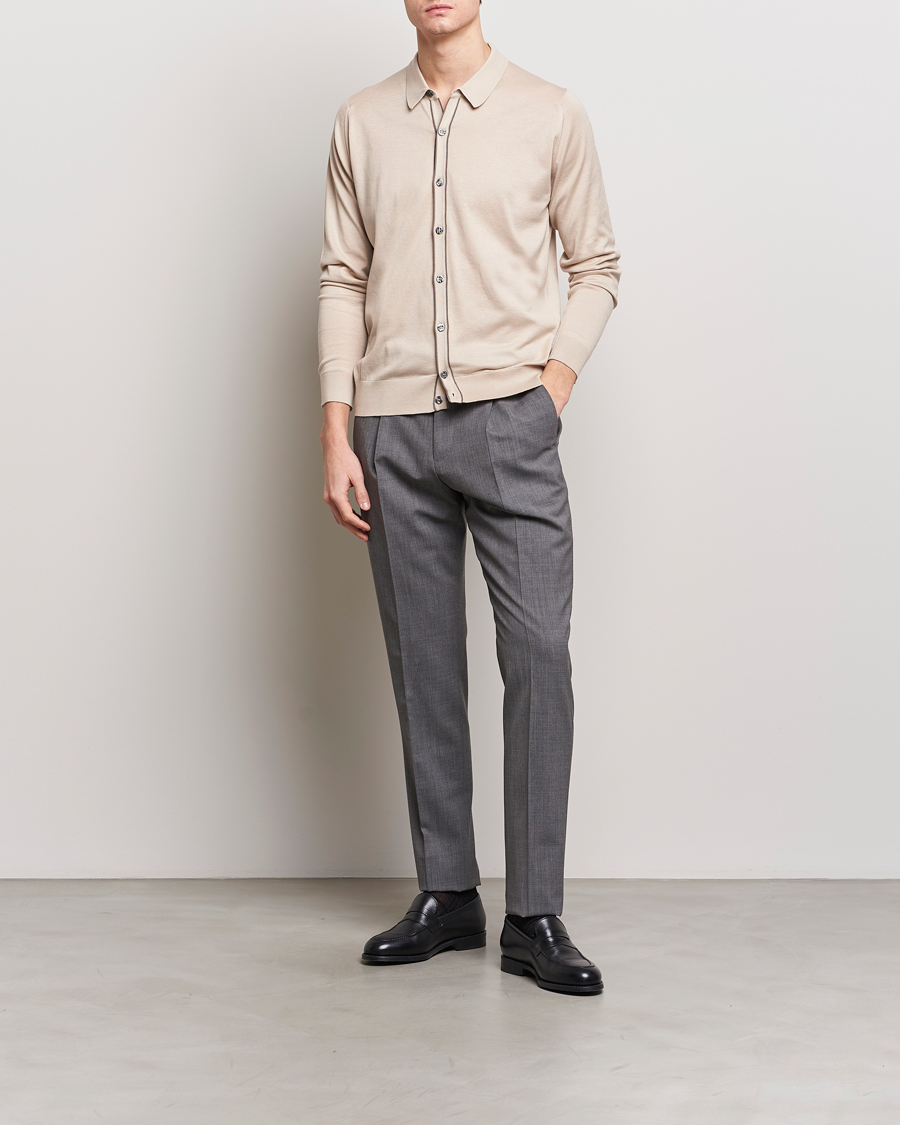 Herr | Tröjor | John Smedley | Shadow Tipped Sea Island Cotton Cardigan Almond