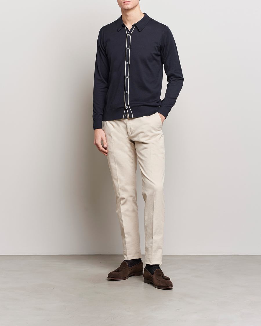 Herr | Tröjor | John Smedley | Shadow Tipped Sea Island Cotton Cardigan Navy