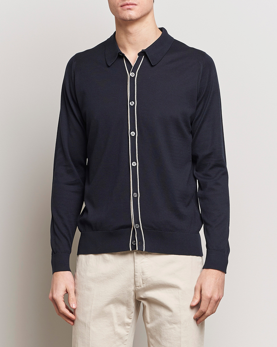 Herr | Tröjor | John Smedley | Shadow Tipped Sea Island Cotton Cardigan Navy