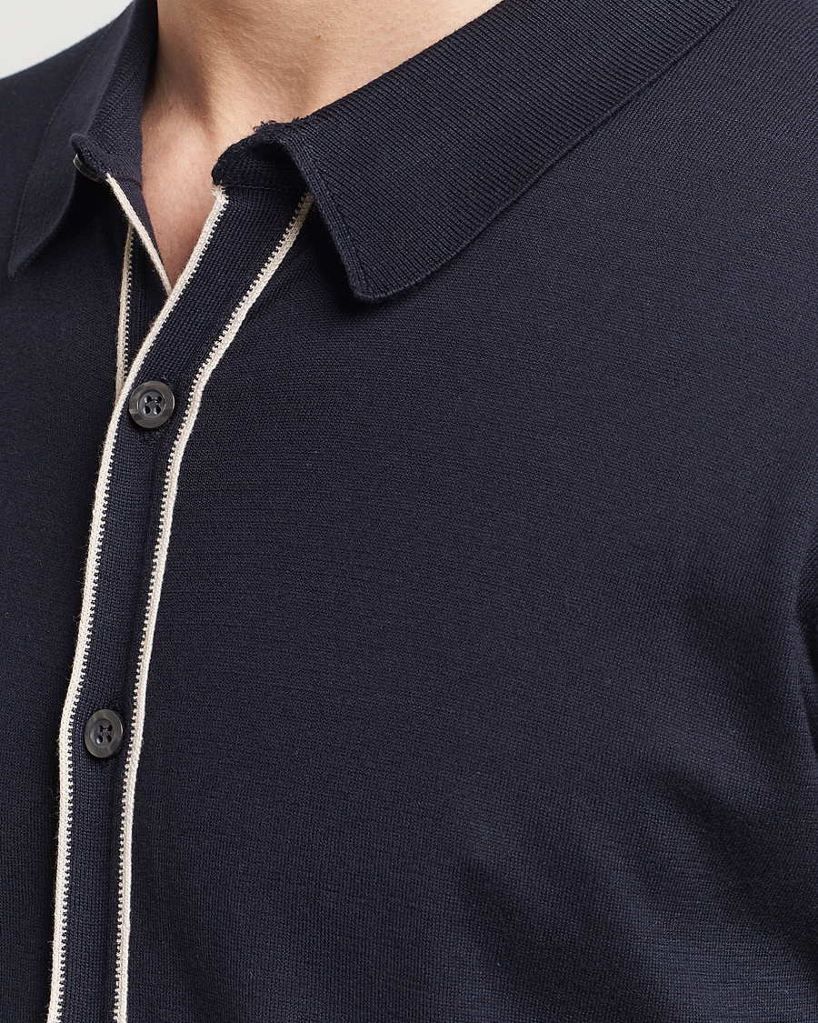 Herr | Tröjor | John Smedley | Shadow Tipped Sea Island Cotton Cardigan Navy