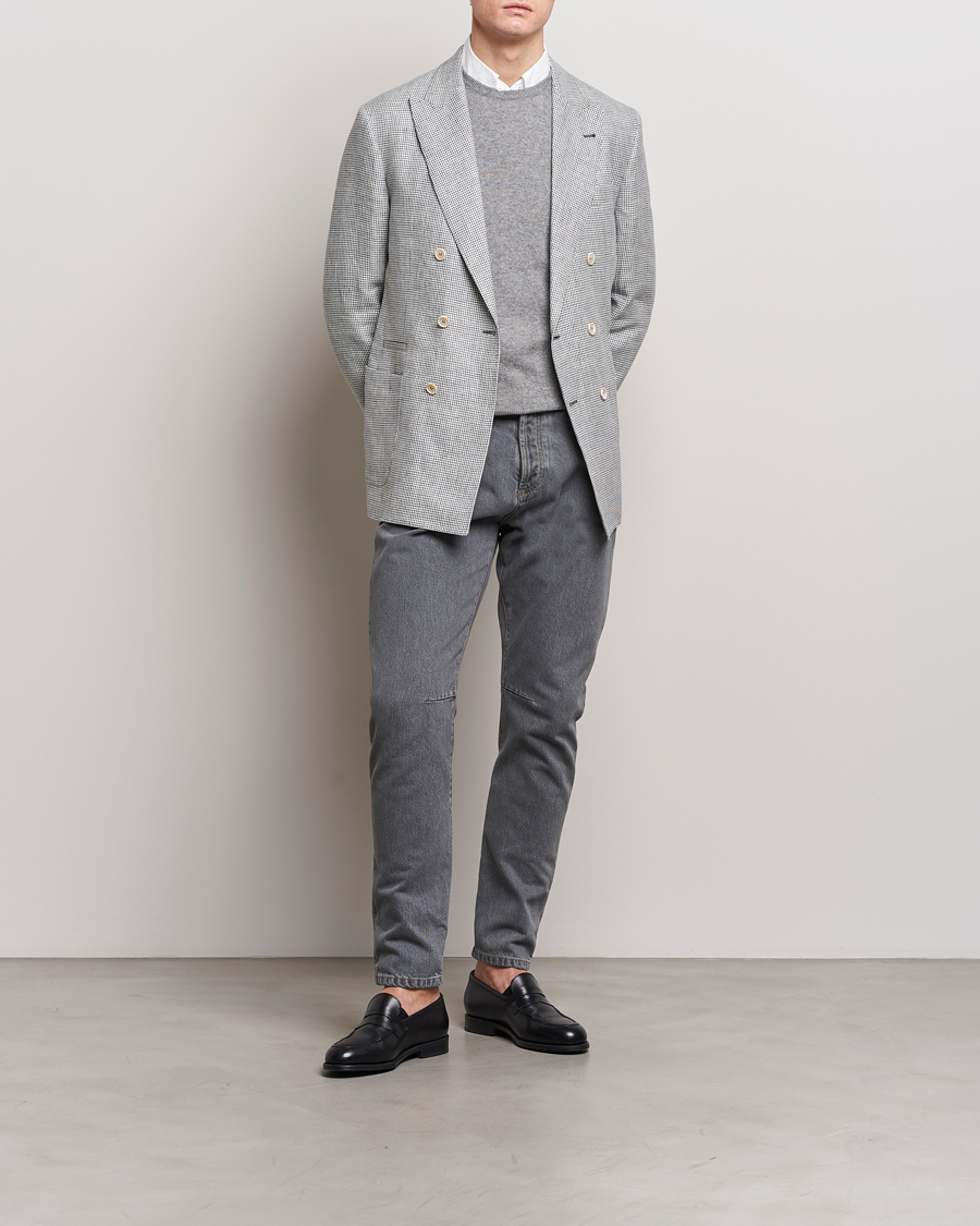 Herr | Kavajer | Brunello Cucinelli | Double Breasted Houndstooth Blazer Light Grey