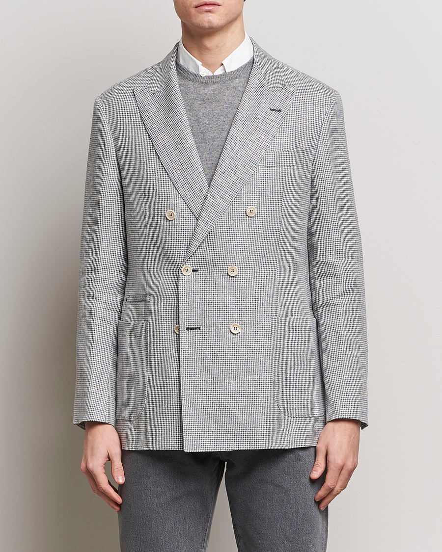 Herr | Formal Wear | Brunello Cucinelli | Double Breasted Houndstooth Blazer Light Grey