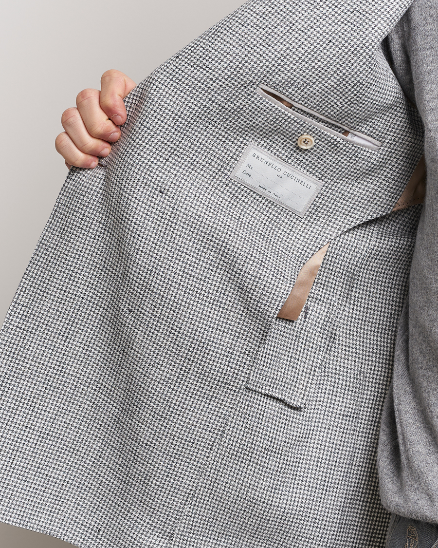 Herr | Kavajer | Brunello Cucinelli | Double Breasted Houndstooth Blazer Light Grey