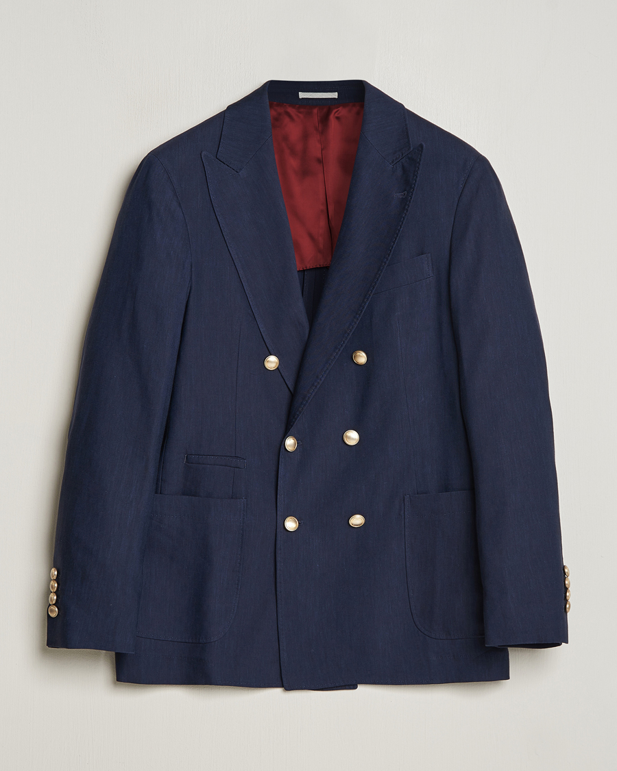 Herr | Kavajer | Brunello Cucinelli | Double Breasted Wool/Linen Blazer Navy