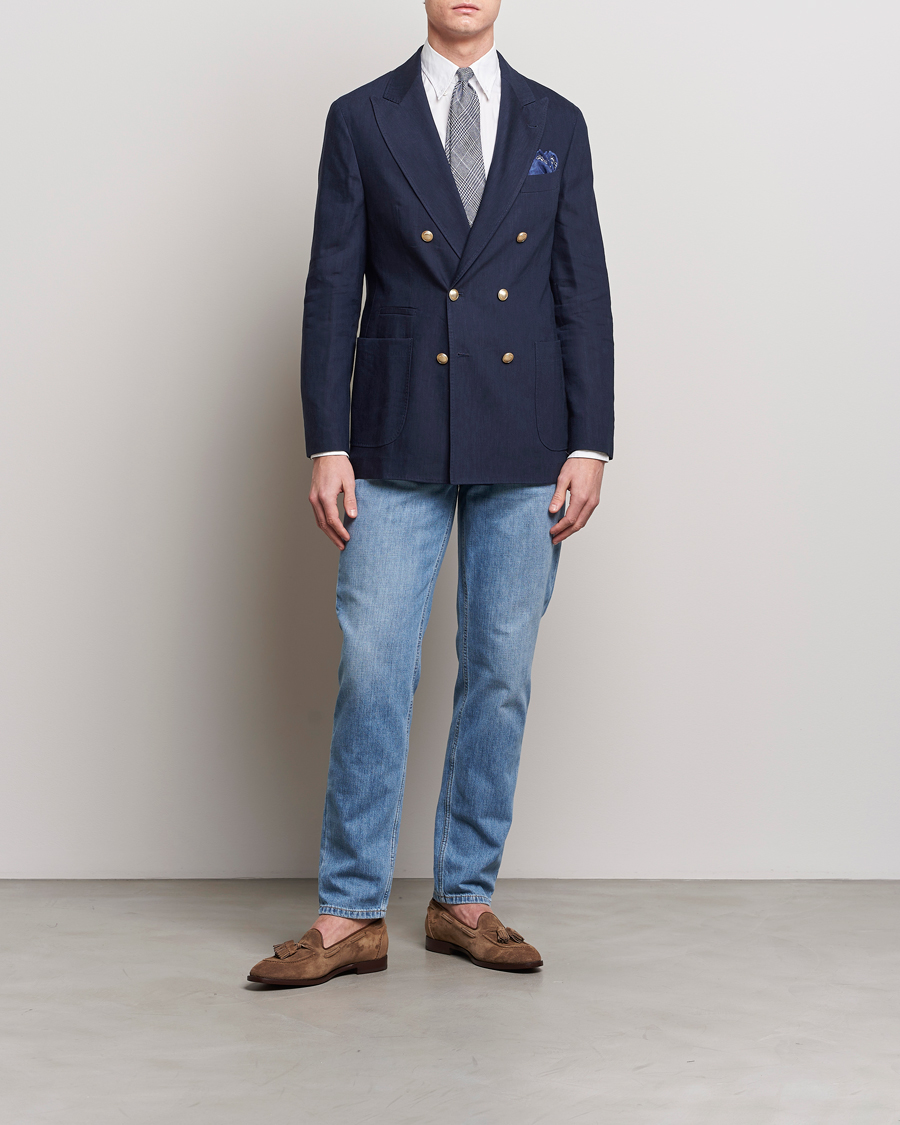 Herr | Kavajer | Brunello Cucinelli | Double Breasted Wool/Linen Blazer Navy