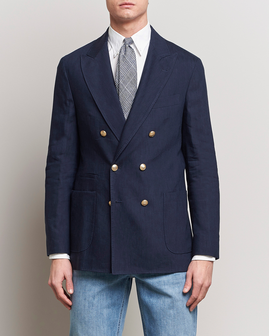 Herr | Kavajer | Brunello Cucinelli | Double Breasted Wool/Linen Blazer  Navy